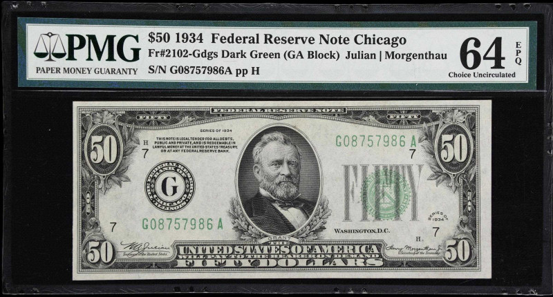 Fr. 2102-Gdgs. 1934 $50 Federal Reserve Note. Chicago. PMG Choice Uncirculated 6...