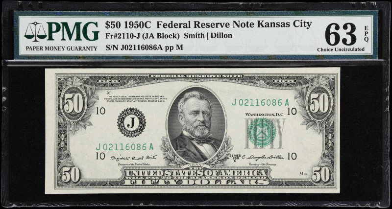 Fr. 2110-J. 1950C $50 Federal Reserve Note. Kansas City. PMG Choice Uncirculated...