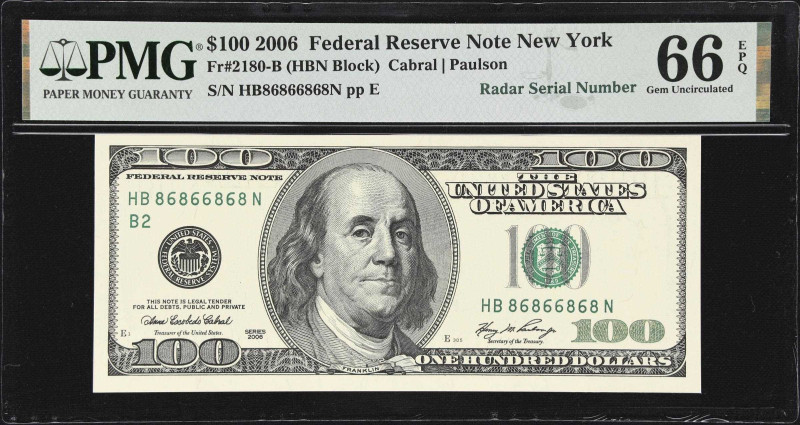 Fr. 2180-B. 2006 $100 Federal Reserve Note. New York. PMG Gem Uncirculated 66 EP...