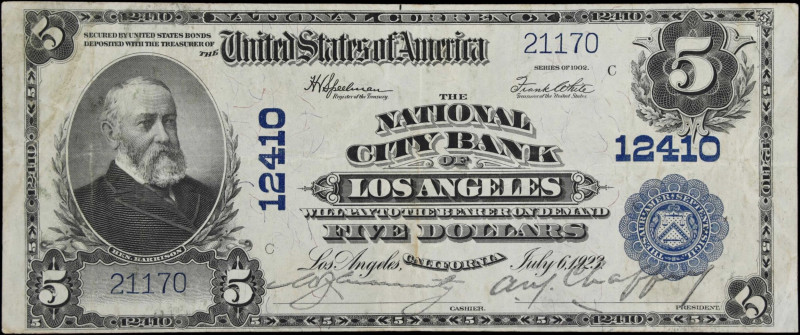 Los Angeles, California. $5 1902 Plain Back. Fr. 609. The National City Bank. Ch...