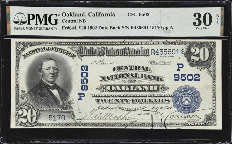 Oakland, California. $20 1902 Date Back. Fr. 644. Central NB. Charter #9502. PMG...