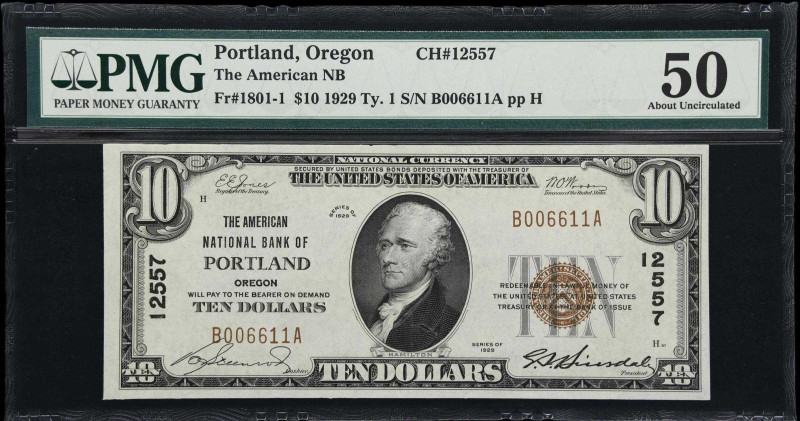 Portland, Oregon. $10 1929 Ty. 1. Fr. 1801-1. The American NB. Charter #12557. P...