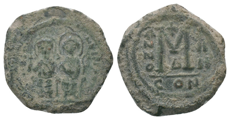 Justin II, with Sophia. AD. 565-578. Follis. Constantinople. AE. Weight: 15.0 g...