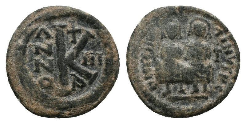 Justin II, with Sophia. AD. 565-578. Half Follis. Constantinople. AE.
Weight: 4...