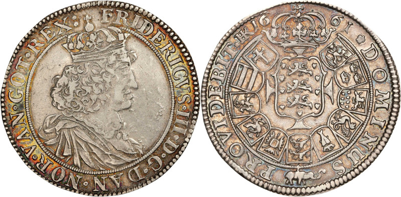 DENMARK. 2 Speciedaler, 1661. Copenhagen Mint. Frederik III. NGC EF-45.
KM-239;...