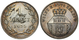 Free City of Cracow
POLSKA / POLAND / POLEN / RUSSIA / RUSSLAND / РОССИЯ

Wolne Miasto Kraków / Cracow. 1 złoty 1835, Wiedeń 
AW: Herb Krakowa u g...