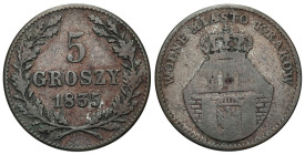 Free City of Cracow
POLSKA / POLAND / POLEN / RUSSIA / RUSSLAND / РОССИЯ

Wolne Miasto Kraków / Cracow. 5 groszy 1835, Wiedeń 
AW: Herb Krakowa u ...