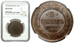 Russian Coins and Medals
RUSSIA / RUSSLAND / РОССИЯ / MOSCOW / PETERSBURG

Russia. Alexander II. 5 Kopek (kopeck) 1875 EM, Yekaterinburg NGC MS62 B...