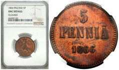 Russian Coins and Medals
RUSSIA / RUSSLAND / РОССИЯ / MOSCOW / PETERSBURG

Rosja/Finlandia. Alekxander II. 5 Pennia 1866, Helsinki NGC UNC 

Rzad...