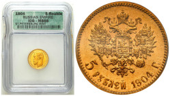 Russian Coins and Medals
RUSSIA / RUSSLAND / РОССИЯ / MOSCOW / PETERSBURG

Rosja. Nicholas II. 5 Rubel (Rouble) 1904 AP, Petersburg ICG MS66 - BEAU...