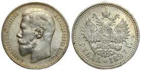 Russian Coins and Medals
RUSSIA / RUSSLAND / РОССИЯ / MOSCOW / PETERSBURG

Rosja. Nicholas II. Rubel (Rouble) 1897 (АГ), Petersburg 
AW: Głowa car...