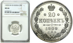 Russian Coins and Medals
RUSSIA / RUSSLAND / РОССИЯ / MOSCOW / PETERSBURG

Rosja, Nicholas II. 20 Kopek (kopeck) 1909 СПБ-ЭБ, Petersburg NGC MS66 -...