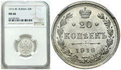 Russian Coins and Medals
RUSSIA / RUSSLAND / РОССИЯ / MOSCOW / PETERSBURG

Rosja, Nicholas II. 20 Kopek (kopeck) 1916 BC Petersburg NGC MS66 – BEAU...