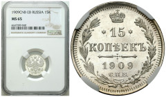 Russian Coins and Medals
RUSSIA / RUSSLAND / РОССИЯ / MOSCOW / PETERSBURG

Rosja. Nicholas II. 15 Kopek (kopeck) 1909 СПБ-ЭБ Petersburg NGC MS65 
...