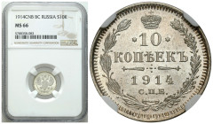 Russian Coins and Medals
RUSSIA / RUSSLAND / РОССИЯ / MOSCOW / PETERSBURG

Rosja. Nicholas II. 10 Kopek (kopeck) 1914 СПБ ВС, Petersburg NGC MS66 ...