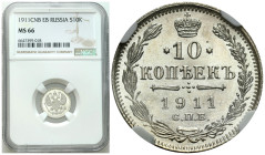 Russian Coins and Medals
RUSSIA / RUSSLAND / РОССИЯ / MOSCOW / PETERSBURG

Rosja. Nicholas II. 10 Kopek (kopeck) 1911 СПБ-ЭБ, Petersburg NGC MS66 –...