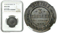 Russian Coins and Medals
RUSSIA / RUSSLAND / РОССИЯ / MOSCOW / PETERSBURG

Rosja. Nicholas II. 3 Kopek (kopeck) 1910 СПБ, Petersburg NGC MS63 BN - ...