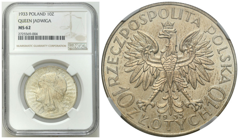 Poland II Republic - Circulation coins
II RP. 10 zlotych 1933 głowa kobiety NGC...