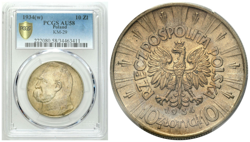 Poland II Republic - Circulation coins
II RP. 10 zlotych 1934 Piłsudski PCGS AU...