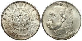 Poland II Republic - Circulation coins
II RP. 10 zlotych 1934 Piłsudski – BARDZO ŁADNE 

Rzadszy rocznik, wariant z orłem urzędowym na awersie.Atra...