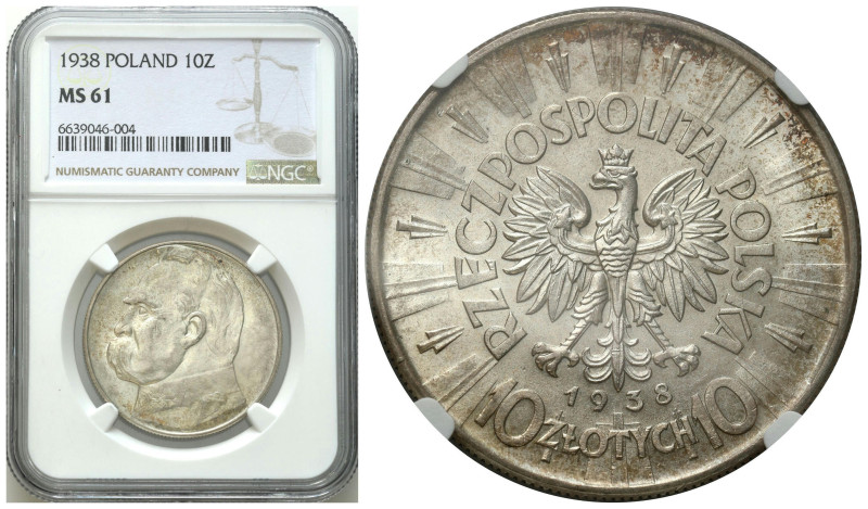 Poland II Republic - Circulation coins
II RP. 10 zlotych 1938 Piłsudski NGC MS6...