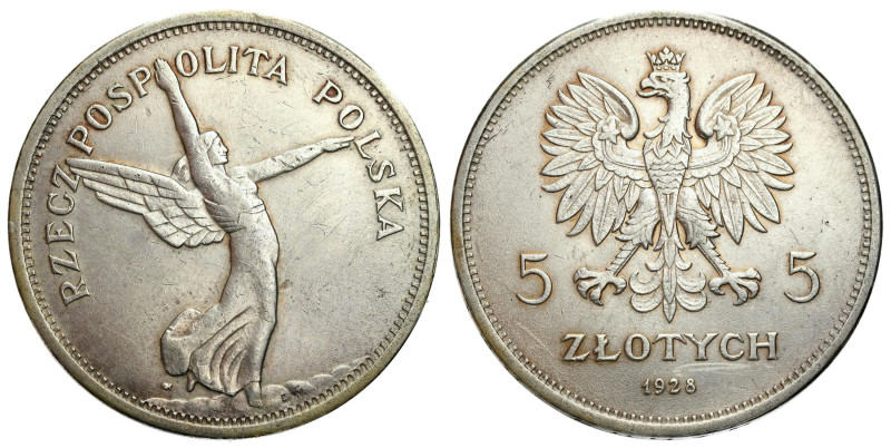 Poland II Republic - Circulation coins
II RP. 5 zlotych 1928 Nike ze znakiem me...