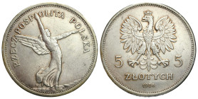 Poland II Republic - Circulation coins
II RP. 5 zlotych 1928 Nike ze znakiem mennicy 

Naturalna, obiegowa sztuka.

Details: 18 g Ag 
Condition:...