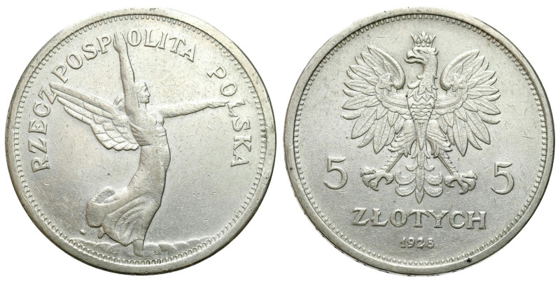 Poland II Republic - Circulation coins
II RP. 5 zlotych 1928 Nike ze znakiem me...