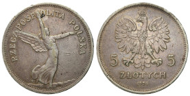 Poland II Republic - Circulation coins
II RP. 5 zlotych 1928 Nike ze znakiem mennicy 

Resztki połysku, ryski w polu, patyna.

Details: 18,01 g A...