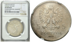 Poland II Republic - Circulation coins
II RP. 5 zlotych 1930 Nike NGC AU - RZADKI ROCZNIK 
AW: Po środku godło: orzeł ukoronowany koroną otwartą, po...