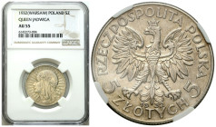 Poland II Republic - Circulation coins
II RP. 5 zlotych 1932 głowa kobiety, ze ZNAKIEM MENNICY NGC AU55 

Jedna z najrzadszych monet II RP, odmiana...