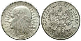 Poland II Republic - Circulation coins
II RP. 5 zlotych 1933 głowa kobiety 

Bardzo ładnie zachowana moneta.

Details: 11 g Ag 
Condition: 2+ (E...