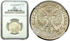 Poland II Republic - Circulation coins
II RP. 5 zlotych 1934 Piłsudski NGC MS63 - WYŚMIENITE 

Moneta z obustronnym blaskiem menniczym i delikatną ...