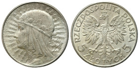 Poland II Republic - Circulation coins
II RP. 5 zlotych 1934 głowa kobiety 

Pięknie zachowana moneta.

Details: 11 g Ag 
Condition: 1- (UNC-) ...