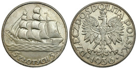 Poland II Republic - Circulation coins
II RP. 5 zlotych 1936 Żaglowiec 

Moneta przetarta, resztki połysku.

Details: 11 g Ag 
Condition: 3/3+ (...