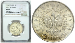 Poland II Republic - Circulation coins
II RP. 5 zlotych 1936 Piłsudski NGC MS60 

Menniczy okaz z delikatną patyną i połyskiem.

Details: Ag 
Co...