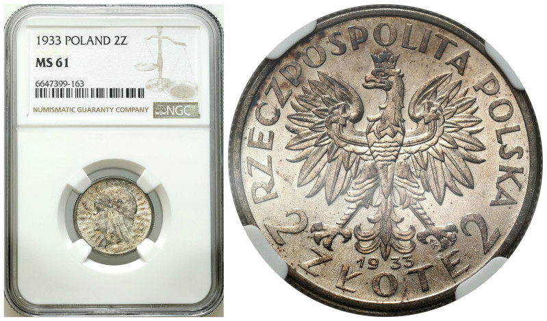 Poland II Republic - Circulation coins
II RP. 2 zlote 1933 głowa kobiety NGC MS...