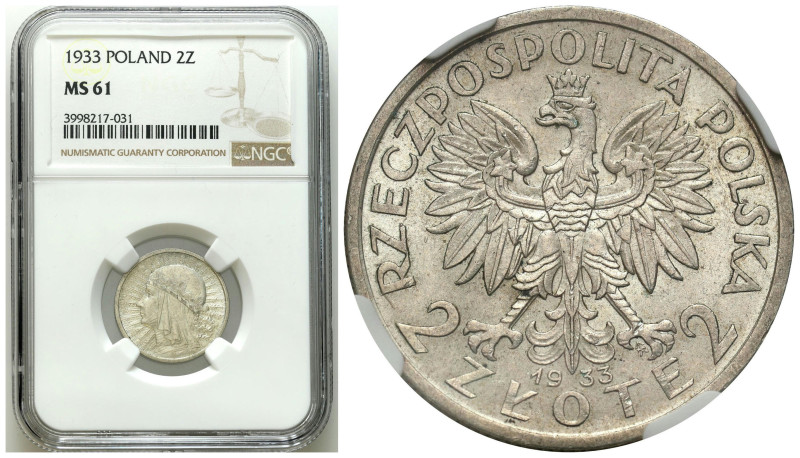 Poland II Republic - Circulation coins
II RP. 2 zlote 1933 głowa kobiety NGC MS...