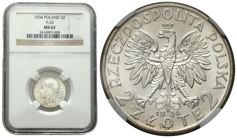 Poland II Republic - Circulation coins
II RP. 2 zlote 1934 głowa kobiety NGC MS...