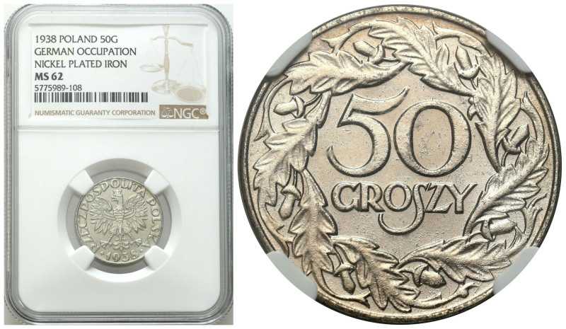 Poland II Republic - Circulation coins
Generalna Gubernia. 50 groszy 1938 NGC M...