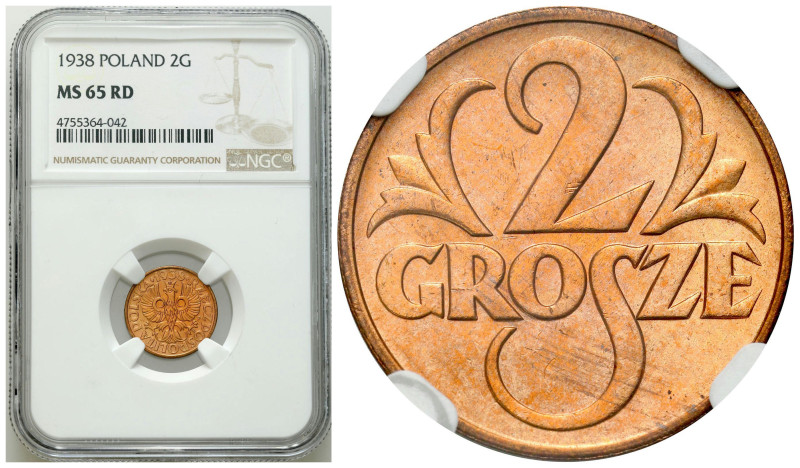 Poland II Republic - Circulation coins
II RP. 2 grosze 1938 NGC MS65 RD 

Pię...