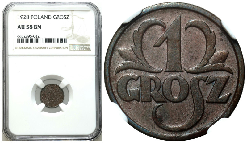 Poland II Republic - Circulation coins
II RP. 1 grosz 1928 NGC AU 58 BN 

Mon...