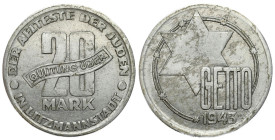 Ghetto Lodz (Litzmannstadt) 
Ghetto Lodz. 20 Marks 1943, Aluminum - RARE 

Najwyższy i najrzadszy nominał monety getta łódzkiego. Ostatnia wprowadz...