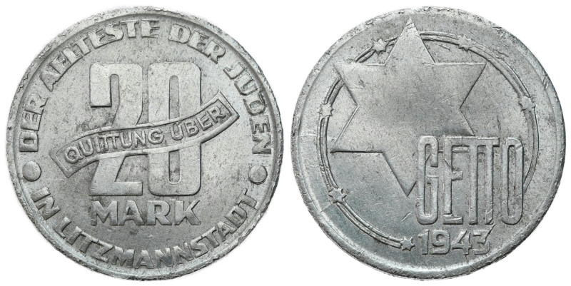 Ghetto Lodz (Litzmannstadt) 
Ghetto Lodz. 20 Marks 1943, Aluminum - RARE 

Na...