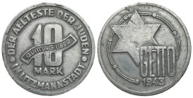 Ghetto Lodz (Litzmannstadt) 
Ghetto Lodz. 10 Marks 1943 Aluminum 

Wybity na grubym krążku.Ślady czyszczenia.

Details: 3,51 g Al 
Condition: 3 ...