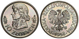 PROBE coins Poland after 1945
POLSKA / POLAND / POLEN / PROBA / PATTERN

PRL. PROBA / PATTERN miedzionikiel 10 zlotych 1958 Kościuszko (bez napisu ...