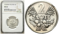 Polish coins of the PRL and collector coins from 1949-1989
PRL. 2 zlote 1974 jagody Aluminium NGC MS64 

Pięknie zachowana moneta, wspaniała prezen...
