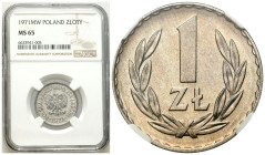 Polish coins of the PRL and collector coins from 1949-1989
PRL. 1 zloty 1971 aluminium NGC MS65 - PIĘKNE 

Piękny menniczy egzemplarz. Połysk menni...