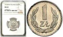 Polish coins of the PRL and collector coins from 1949-1989
PRL. 1 zloty 1974 aluminium NGC MS63 

Pięknie zachowane.

Condition: NGC MS63 ( NGC M...