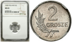 Polish coins of the PRL and collector coins from 1949-1989
PRL. 2 grosze 1949 aluminium NGC MS65 

Piękny menniczy egzemplarz.

Details: Al 
Con...